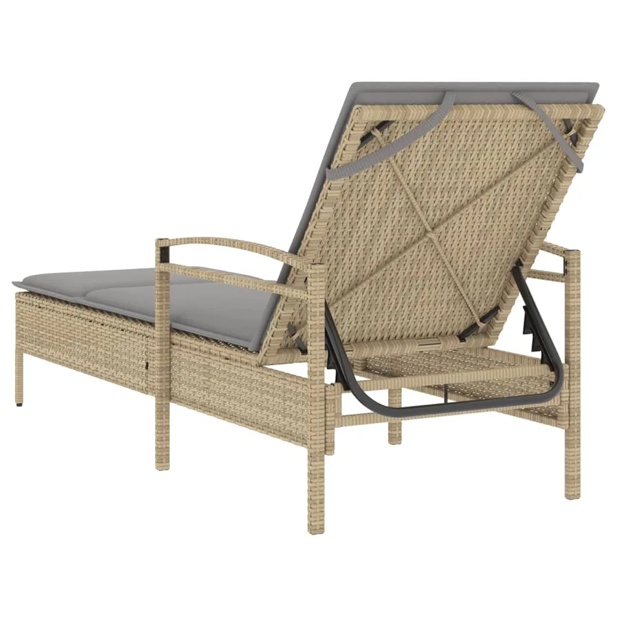 Chaise longue avec coussin beige 63x200x81 cm résine tressée - 6