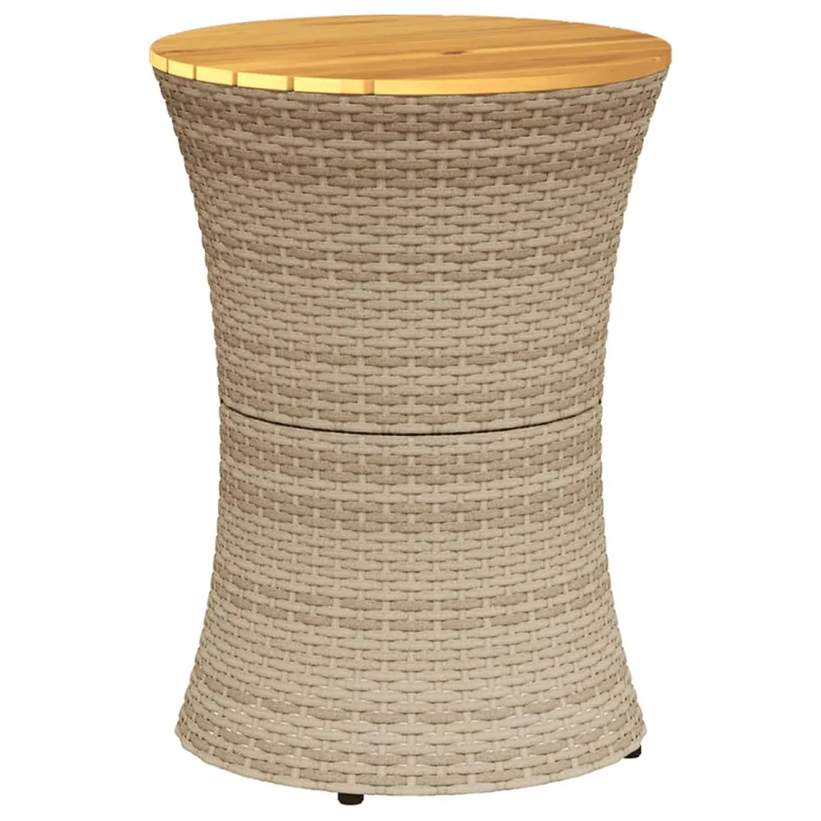 Table d'appoint de jardin forme tambour beige rotin bois massif - 2