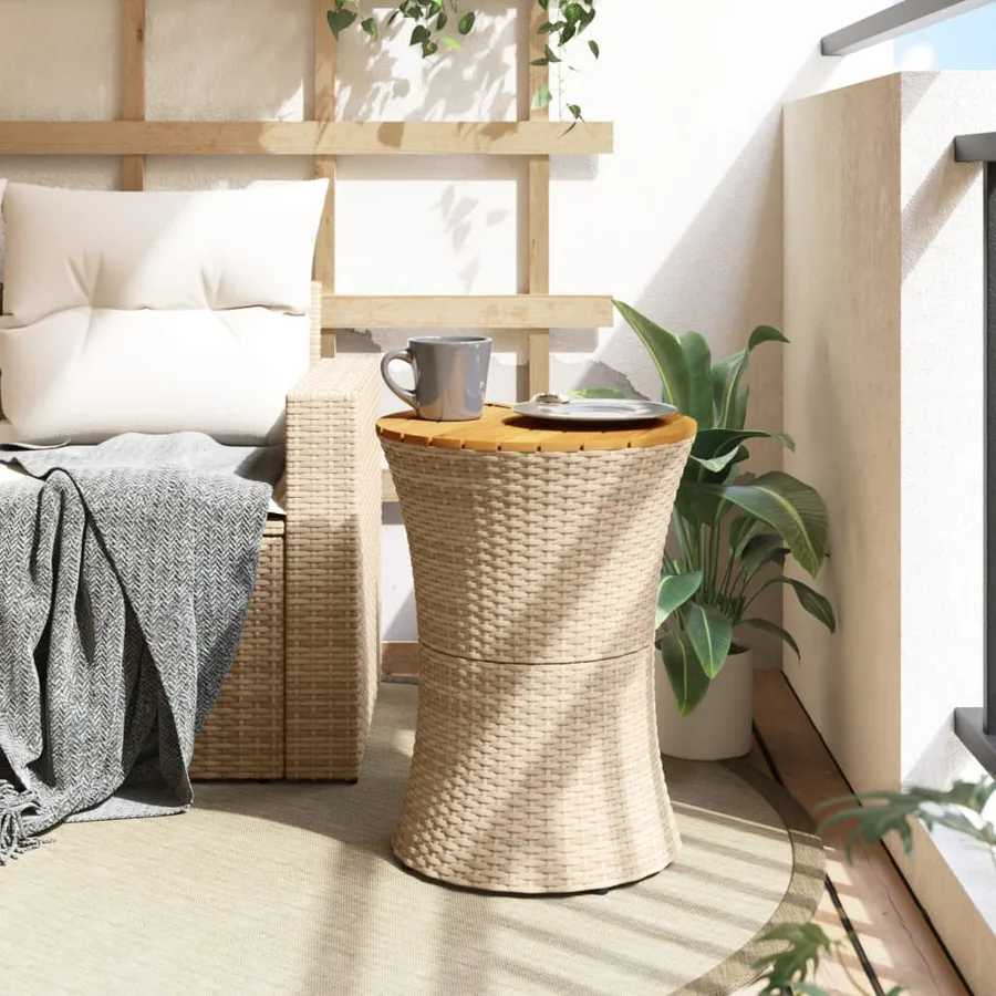 Table d'appoint de jardin forme tambour beige rotin bois massif - 3