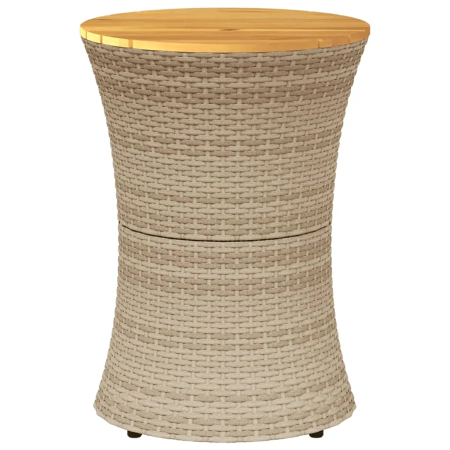 Table d'appoint de jardin forme tambour beige rotin bois massif - 4