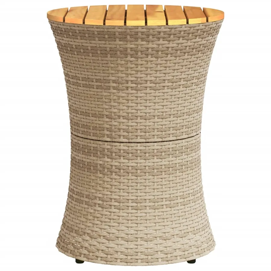 Table d'appoint de jardin forme tambour beige rotin bois massif - 5