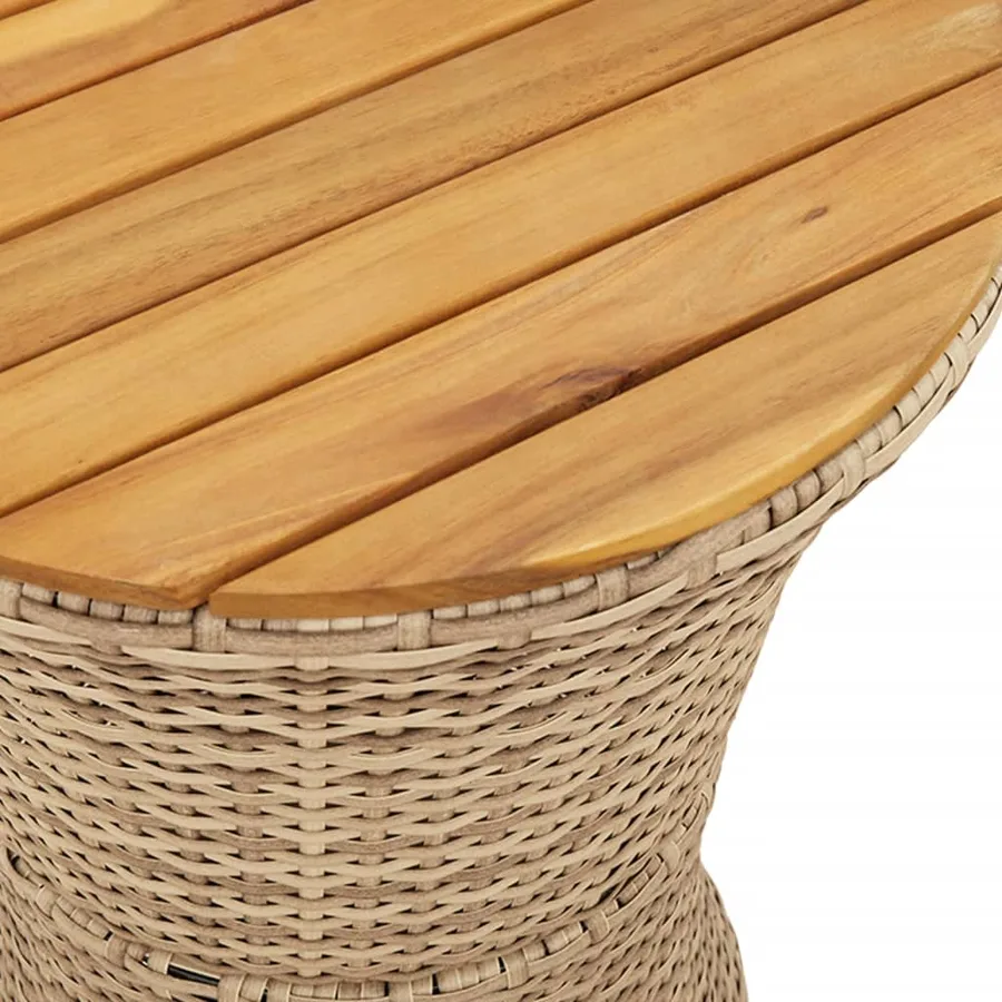 Table d'appoint de jardin forme tambour beige rotin bois massif - 8
