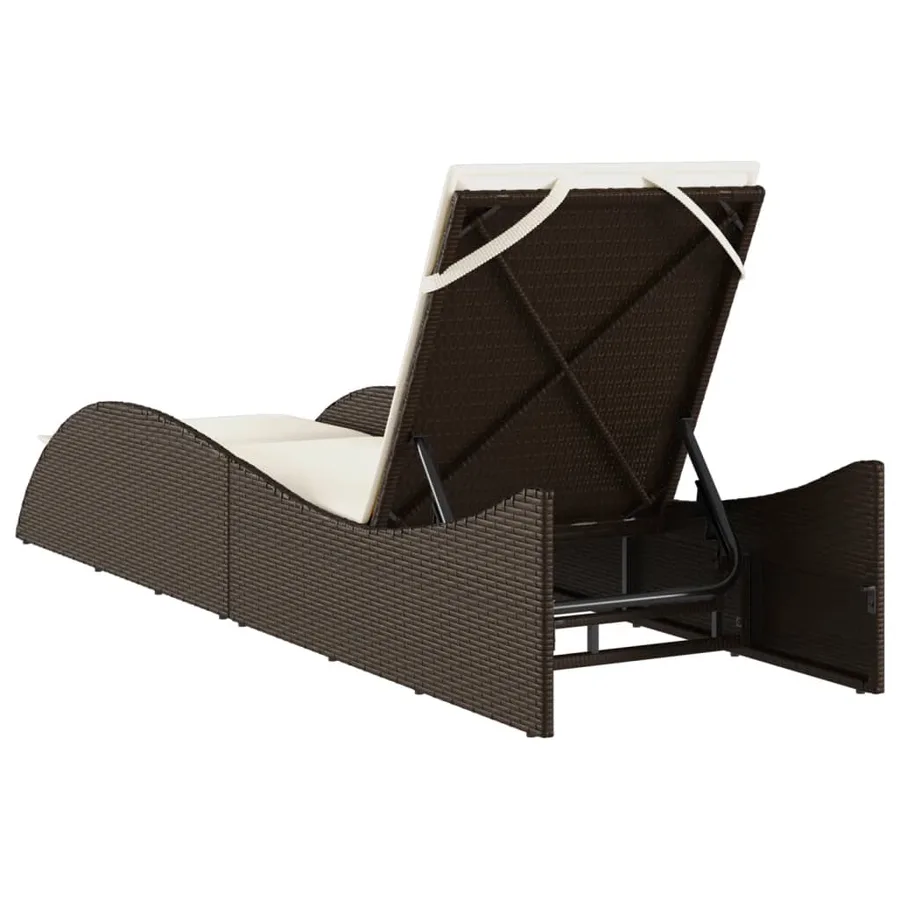 Chaise longue avec coussin marron 60x205x73 cm résine tressée - 6
