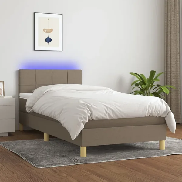 Sommier à lattes de lit avec matelas LED Taupe 90x200 cm Tissu
