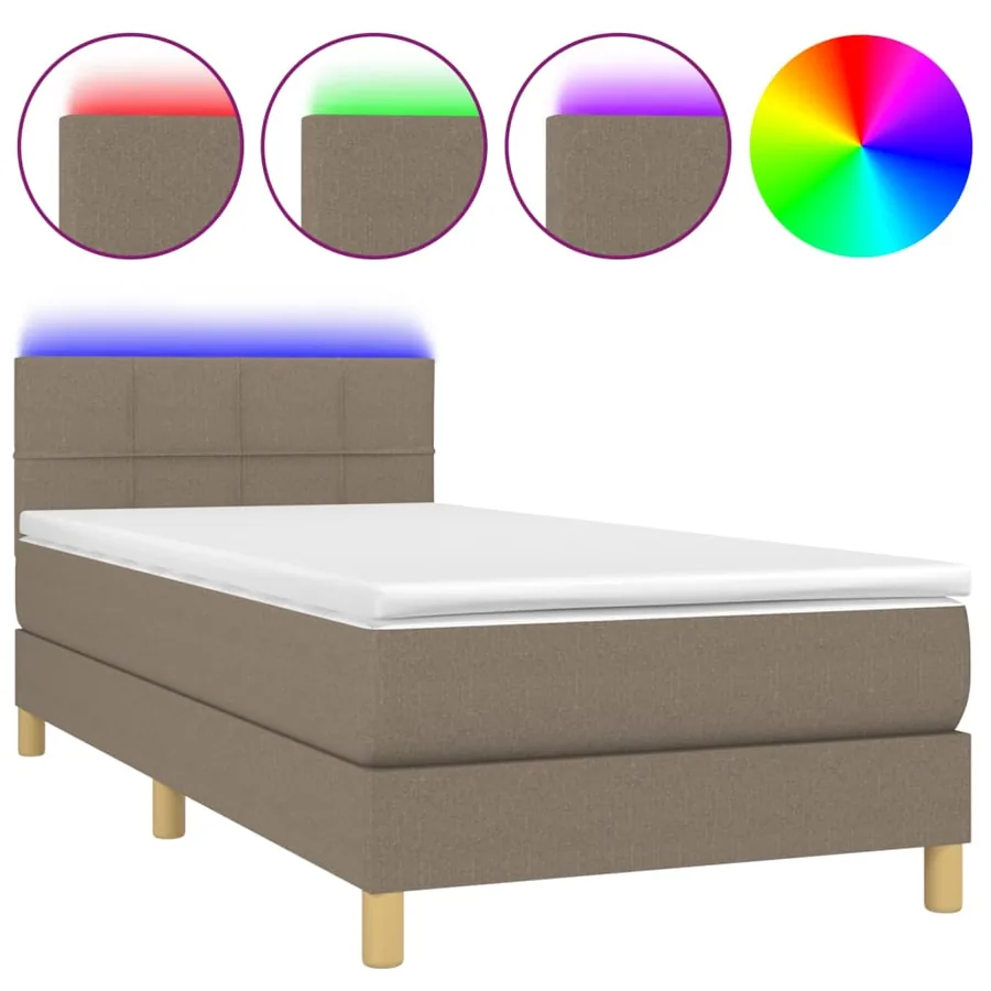 Sommier à lattes de lit avec matelas LED Taupe 90x200 cm Tissu - 2