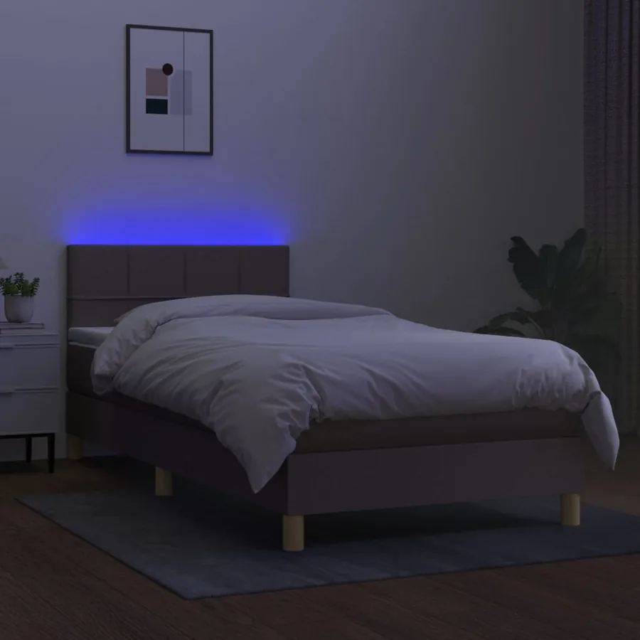 Sommier à lattes de lit avec matelas LED Taupe 90x200 cm Tissu - 4