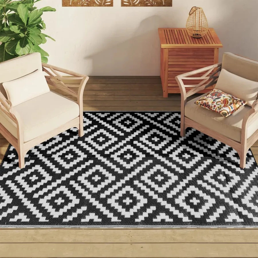 Tapis d'extérieur ARAKIL blanc et noir 140 x 200 cm PP - 3