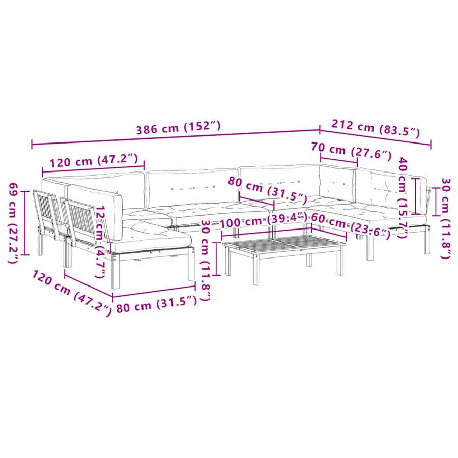 Salon palette de jardin avec coussins 6pcs bois d'acacia massif - 12