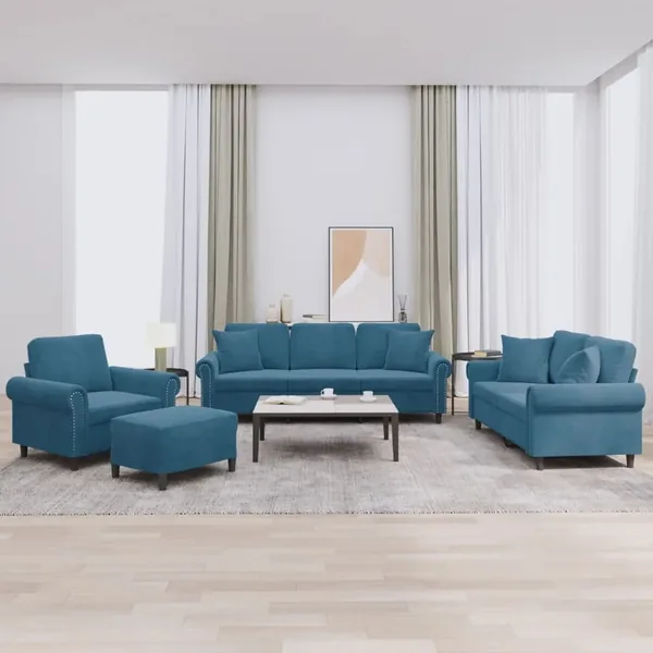Ensemble de canapés 4 pcs avec coussins bleu velours
