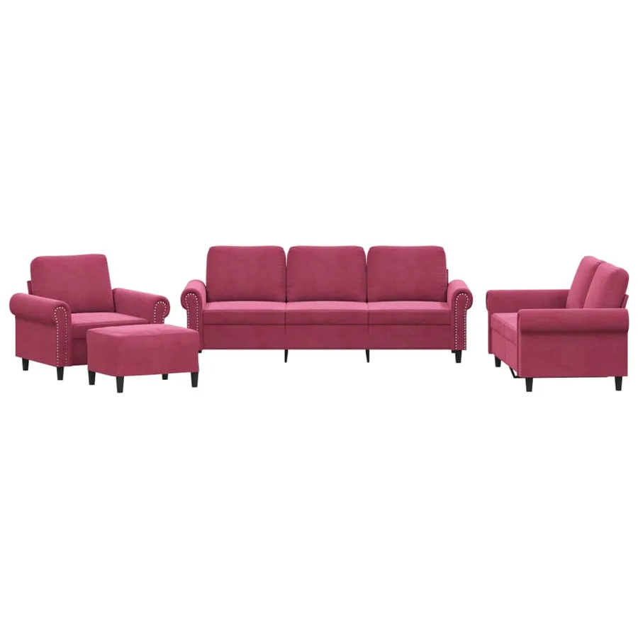 Ensemble de canapés 4 pcs avec coussins Rouge bordeaux Velours - 2