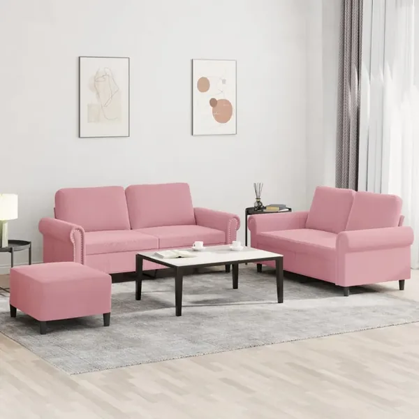 Ensemble de canapés 3 pcs avec coussins Rose Velours