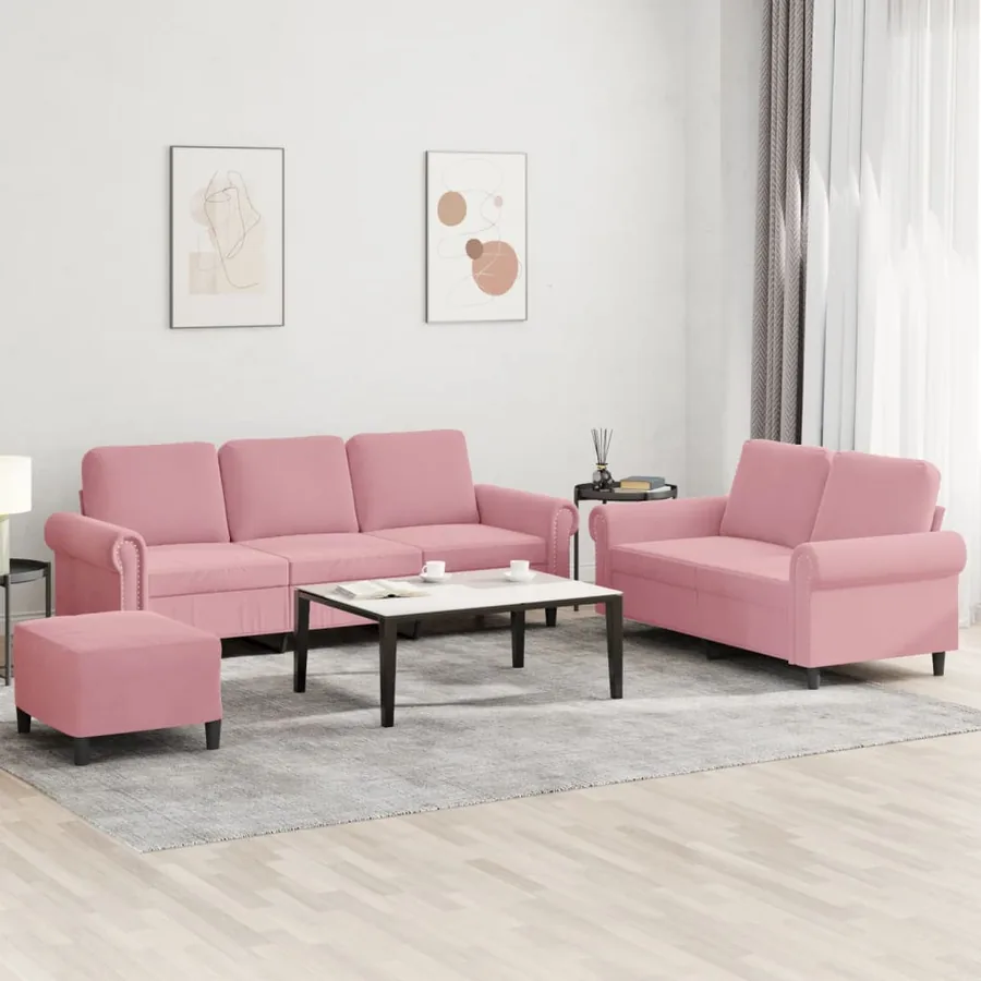 Ensemble de canapés 3 pcs avec coussins Rose Velours