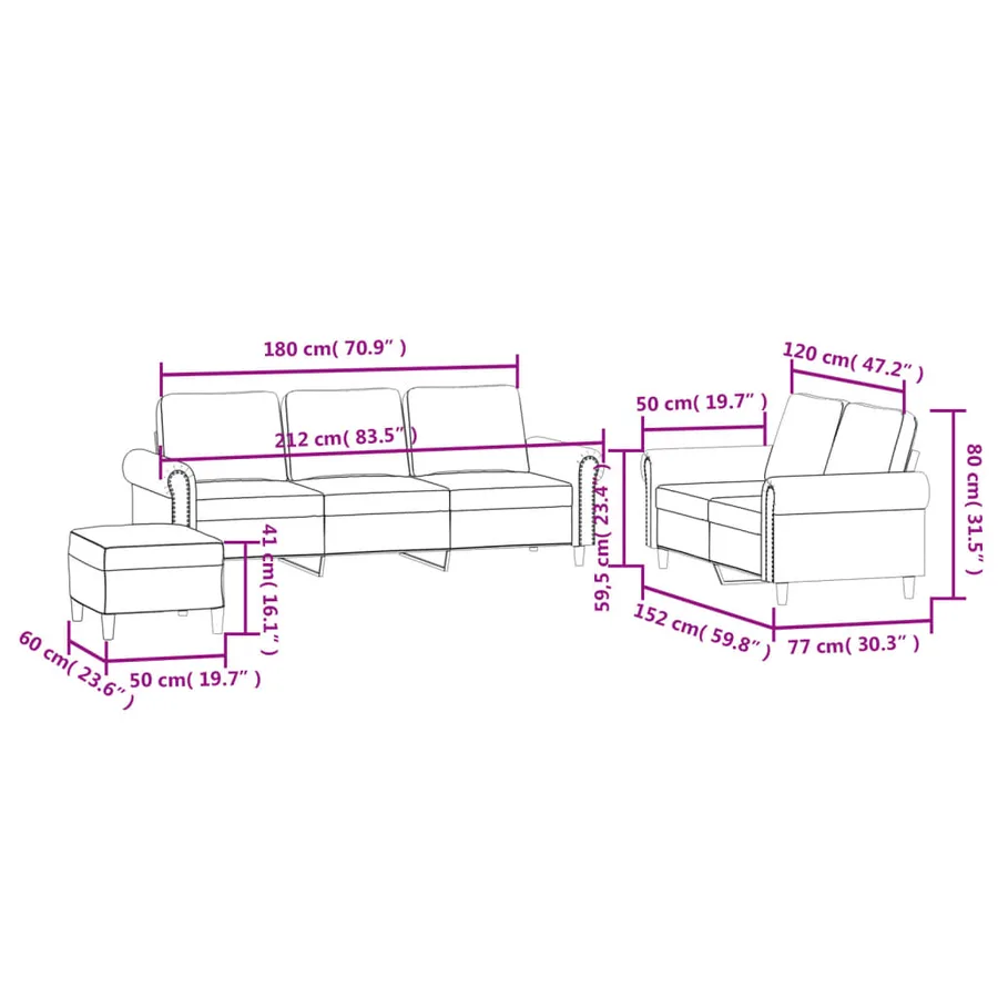 Ensemble de canapés 3 pcs avec coussins Rose Velours - 9