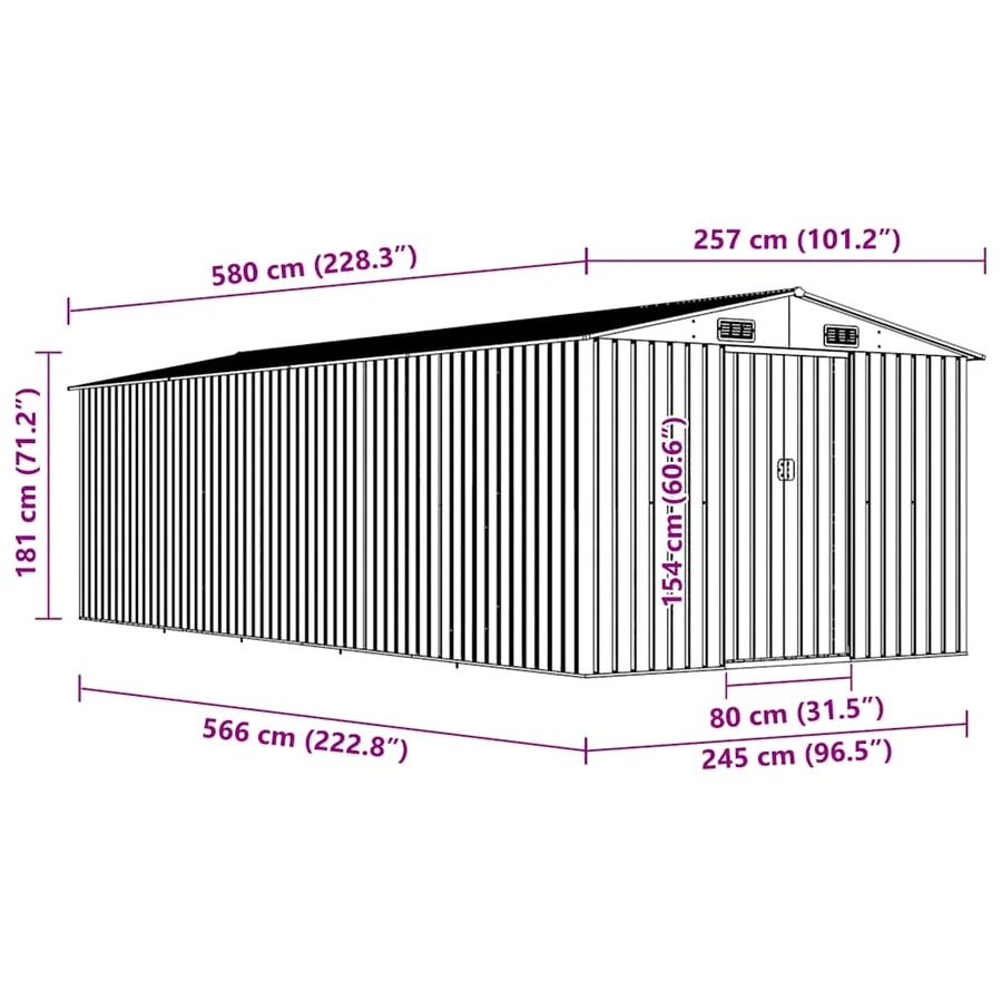 Abri de jardin 257x580x181 cm Métal Vert - 9