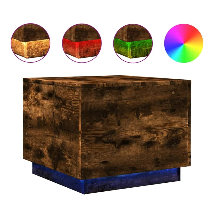 Table basse avec lumières LED chêne fumé 50x50x40 cm - 2