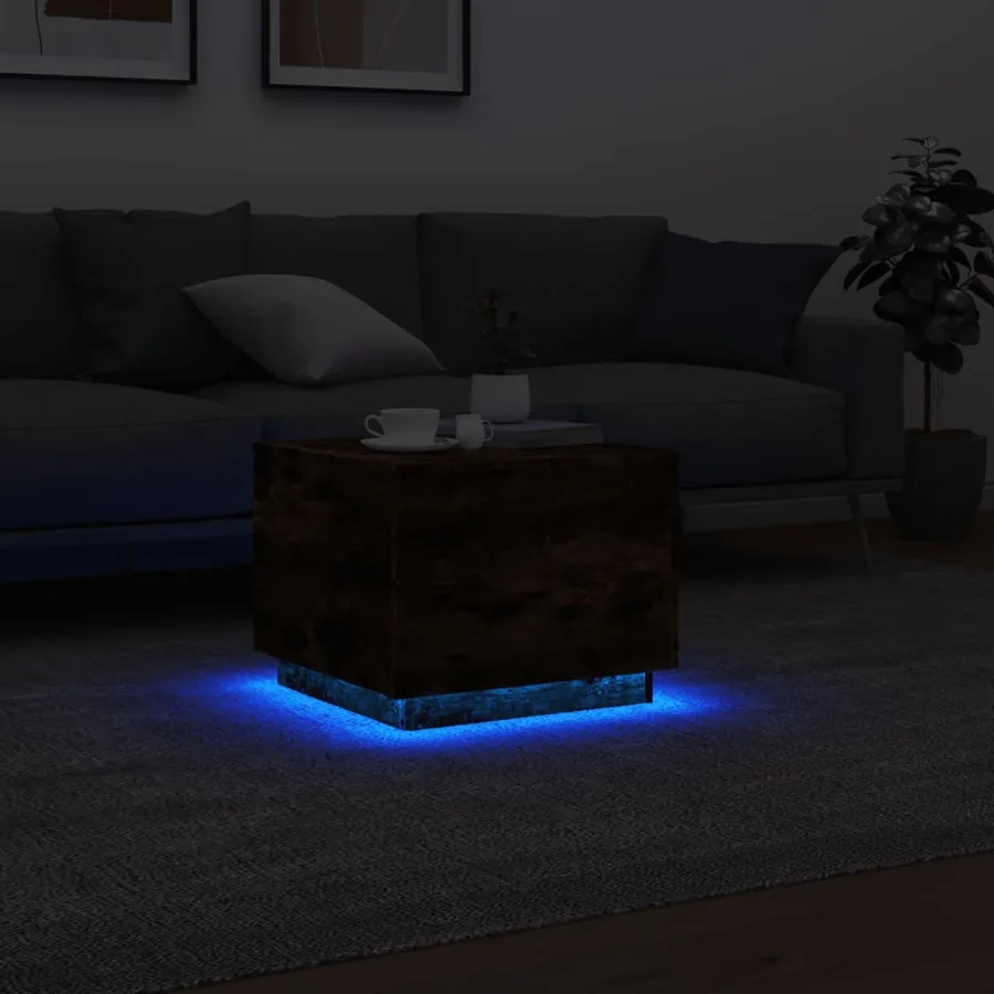Table basse avec lumières LED chêne fumé 50x50x40 cm - 5