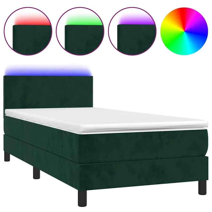 Sommier à lattes de lit avec matelas et LED Vert foncé 80x200cm - 2