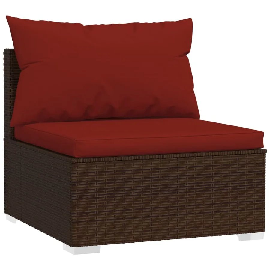 Salon de jardin 9 pcs avec coussins résine tressée marron - 3