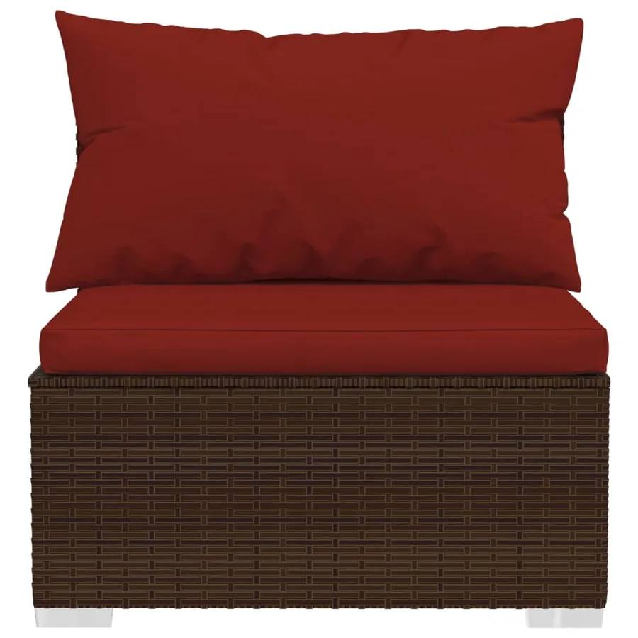 Salon de jardin 9 pcs avec coussins résine tressée marron - 4