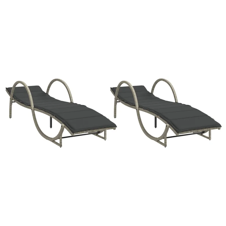 Chaises longues lot de 2 et coussins gris clair résine tressée - 2