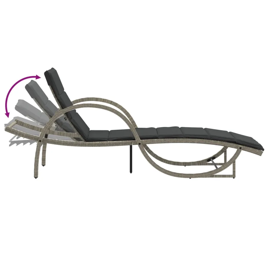 Chaises longues lot de 2 et coussins gris clair résine tressée - 7