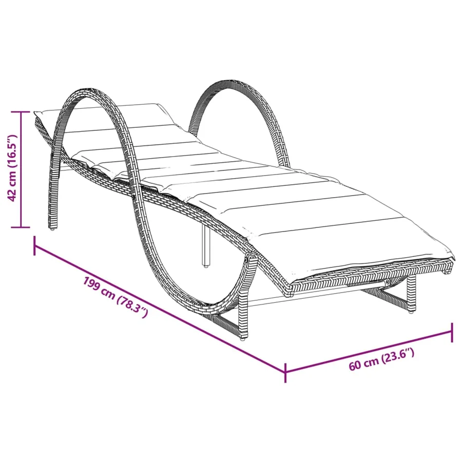 Chaise longue avec coussin marron 60x199x42 cm résine tressée - 10