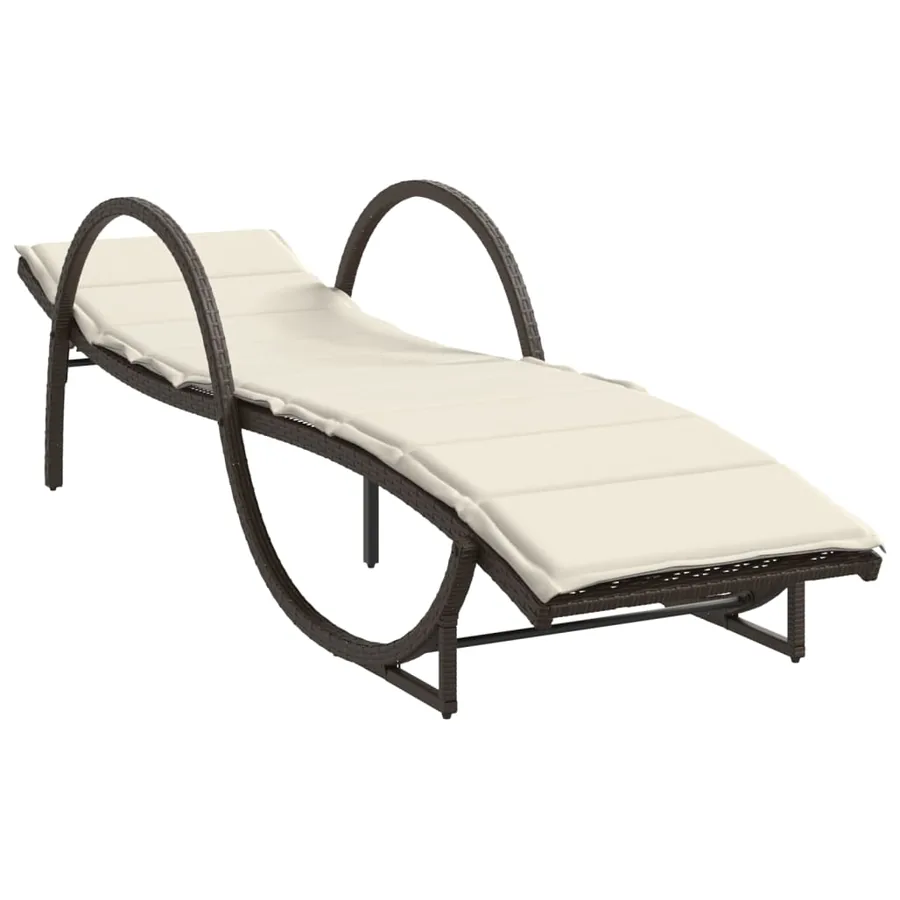 Chaise longue avec coussin marron 60x199x42 cm résine tressée - 2