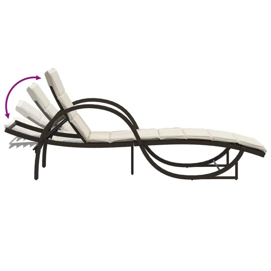 Chaise longue avec coussin marron 60x199x42 cm résine tressée - 7