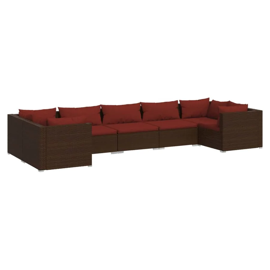 Salon de jardin 7 pcs avec coussins Résine tressée Marron - 2