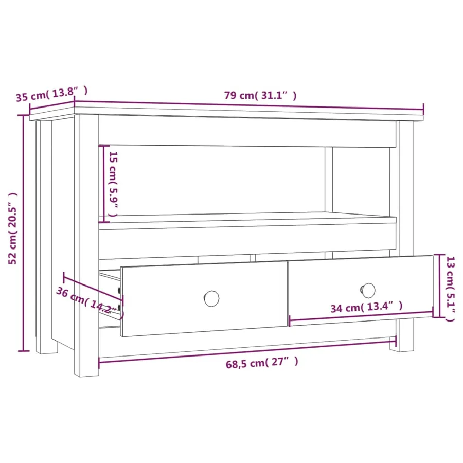 Meuble TV Marron miel 79x35x52 cm Bois de pin massif - 10