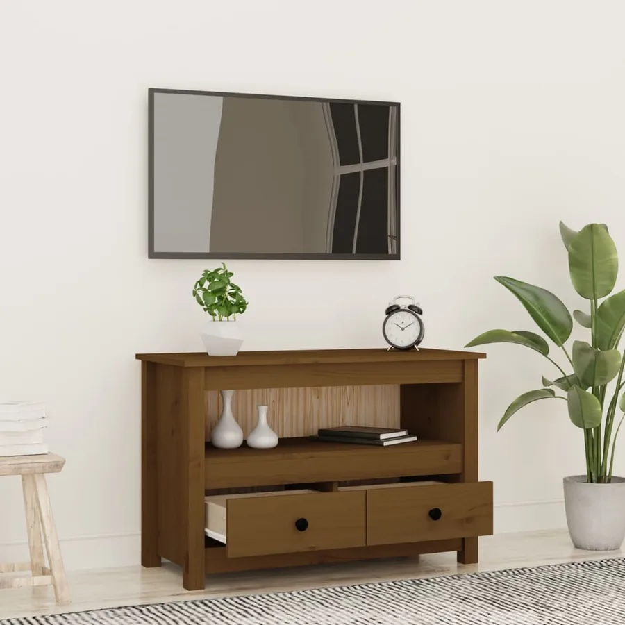 Meuble TV Marron miel 79x35x52 cm Bois de pin massif - 3
