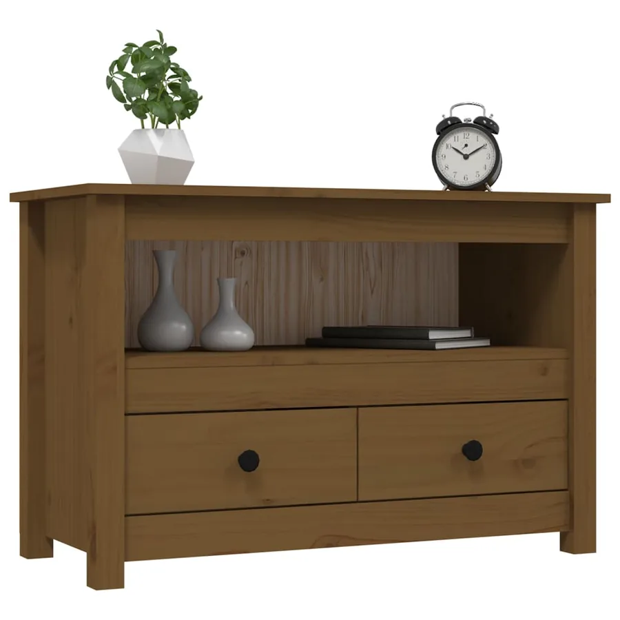 Meuble TV Marron miel 79x35x52 cm Bois de pin massif - 4