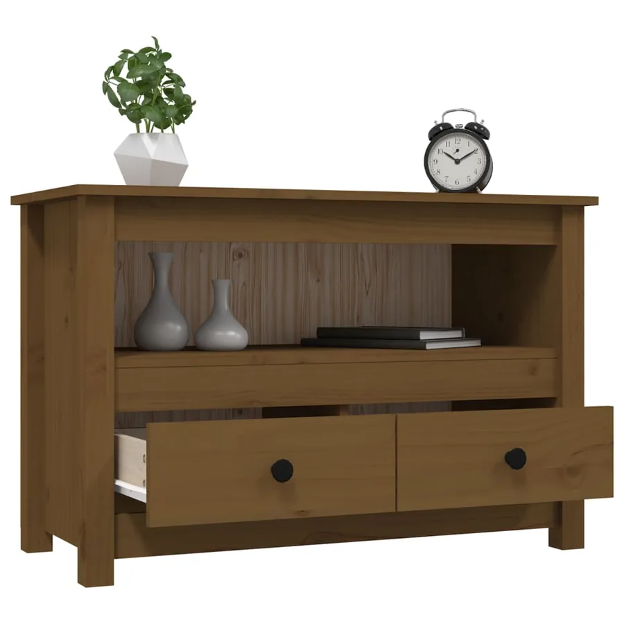 Meuble TV Marron miel 79x35x52 cm Bois de pin massif - 5