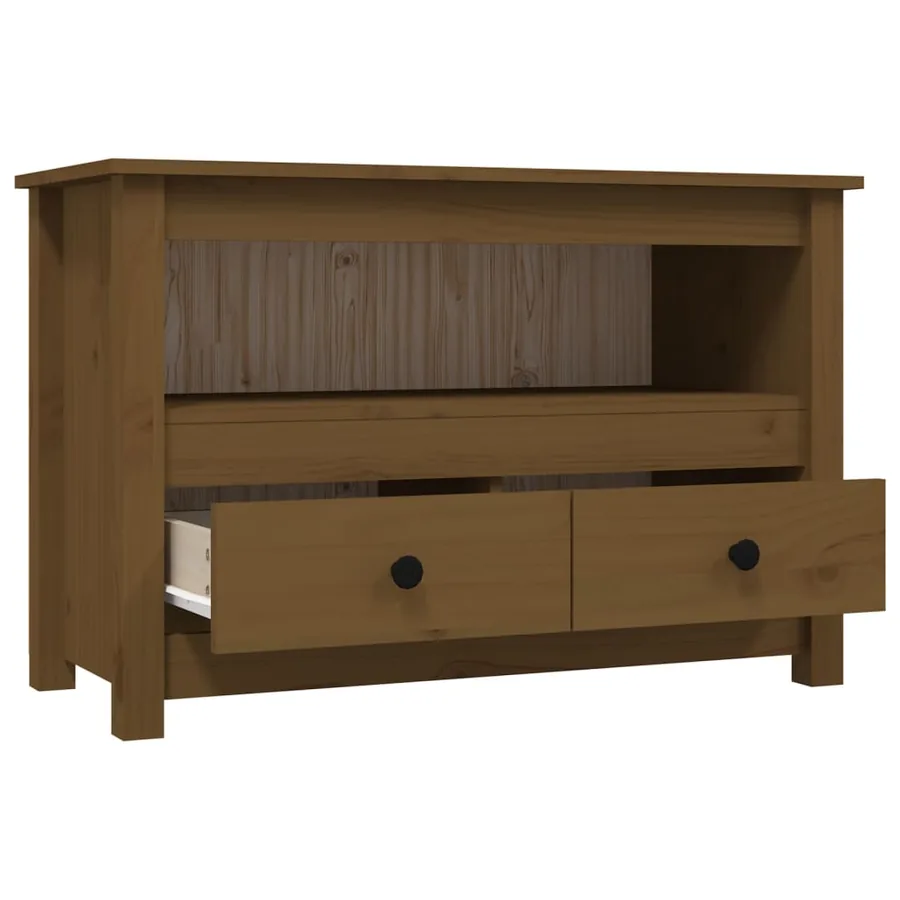 Meuble TV Marron miel 79x35x52 cm Bois de pin massif - 7