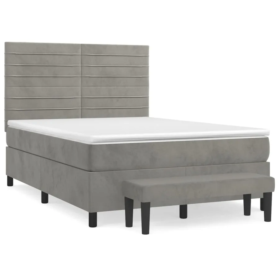 Sommier à lattes de lit et matelas Gris clair 140x190cm Velours - 2