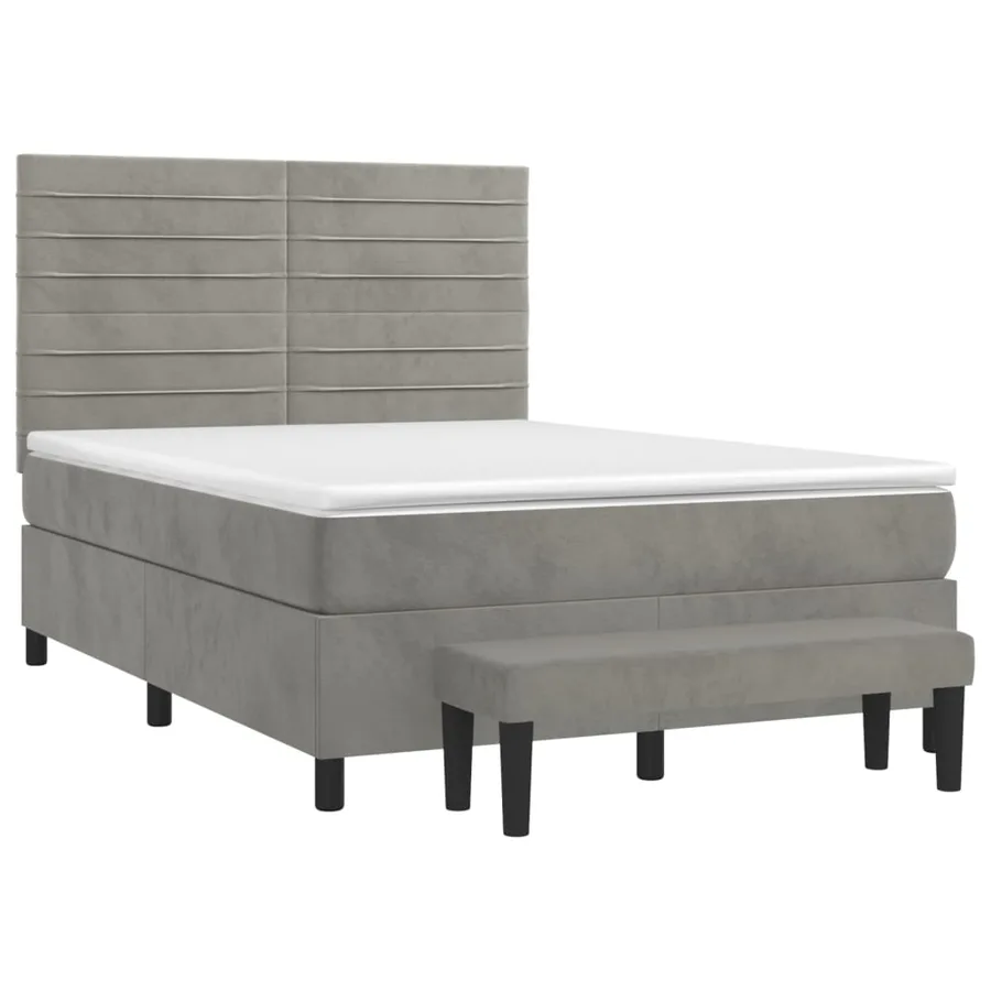 Sommier à lattes de lit et matelas Gris clair 140x190cm Velours - 3