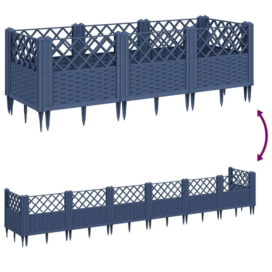 Jardinière avec piquets bleu gris 123,5x43,5x43,5 cm PP - 6