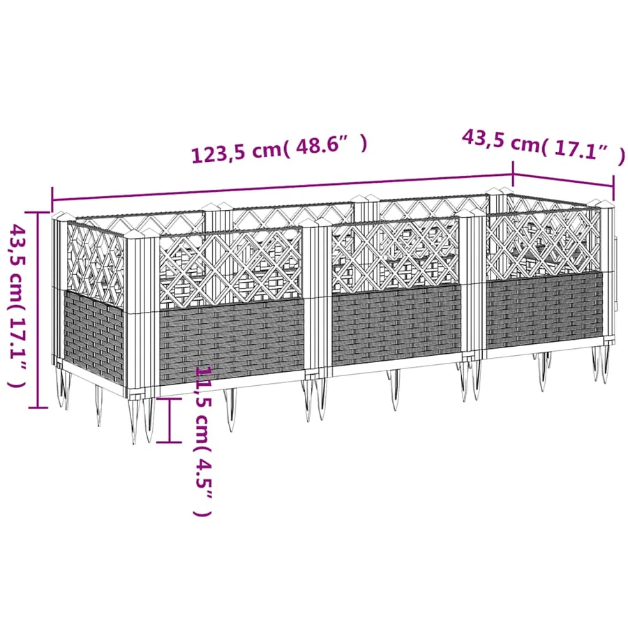 Jardinière avec piquets bleu gris 123,5x43,5x43,5 cm PP - 8
