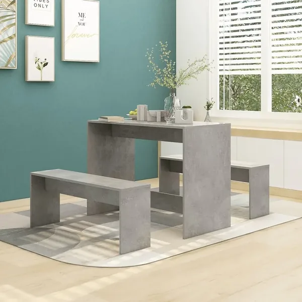 Ensemble à manger 3 pcs Gris béton Bois d'ingénierie