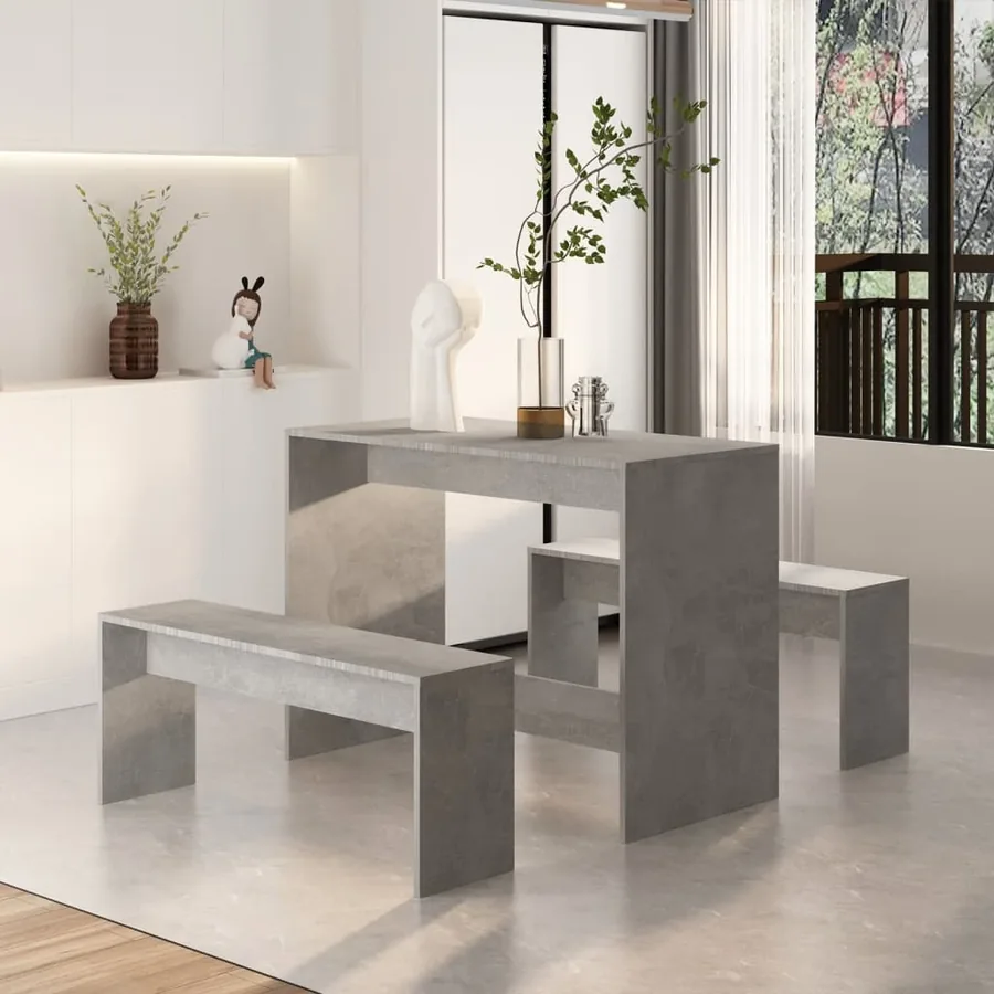 Ensemble à manger 3 pcs Gris béton Bois d'ingénierie - 3