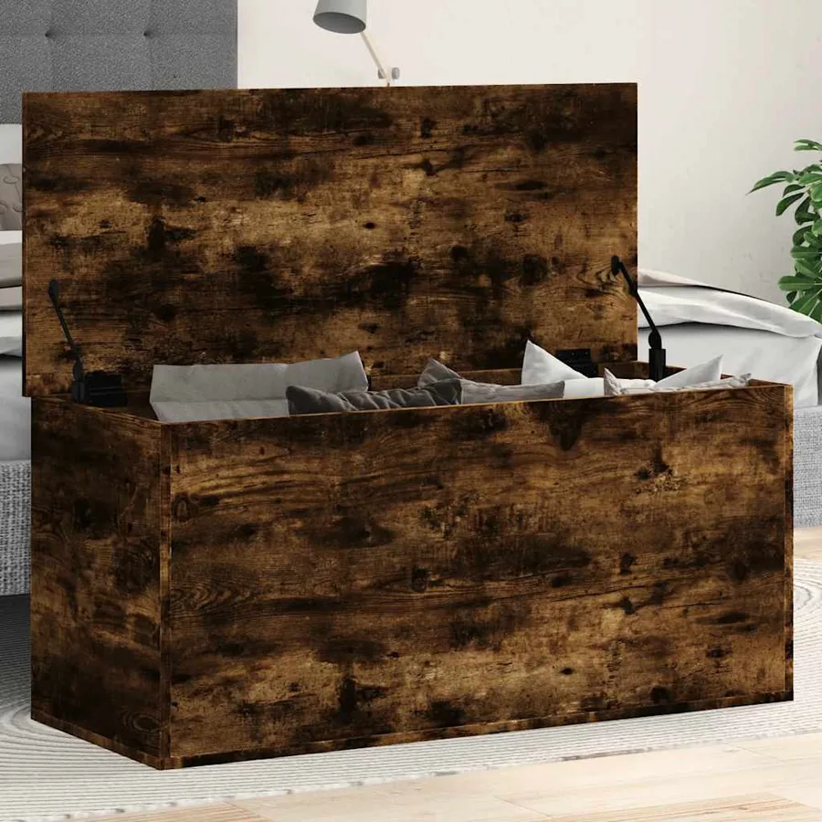 Boîte de rangement chêne fumé 100x42x46 cm bois d'ingénierie