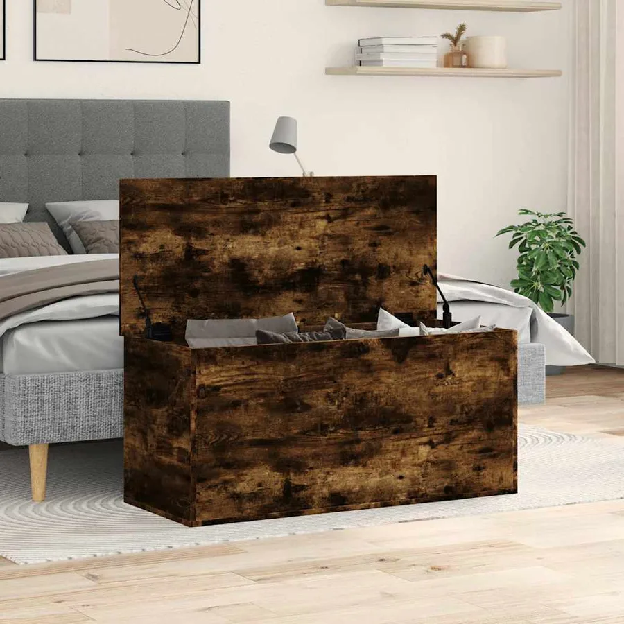 Boîte de rangement chêne fumé 100x42x46 cm bois d'ingénierie - 3