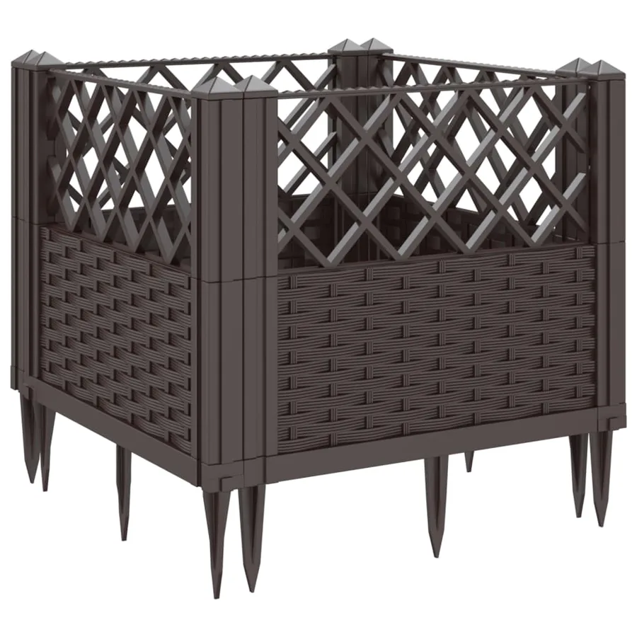 Jardinière avec piquets marron 43,5x43,5x43,5 cm PP - 6