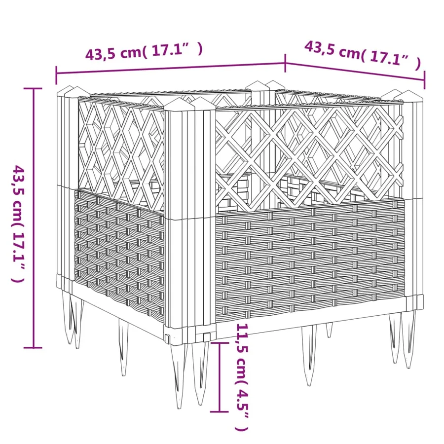 Jardinière avec piquets marron 43,5x43,5x43,5 cm PP - 8