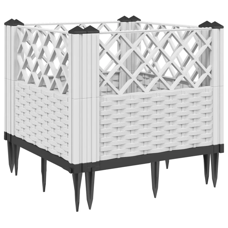 Jardinière avec piquets blanc 43,5x43,5x43,5 cm PP - 2