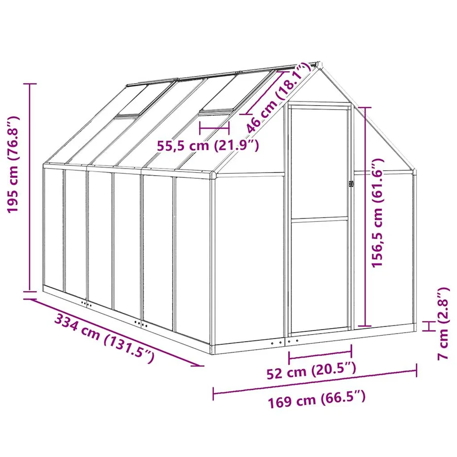 Serre avec cadre de base anthracite 334x169x195 cm aluminium - 10