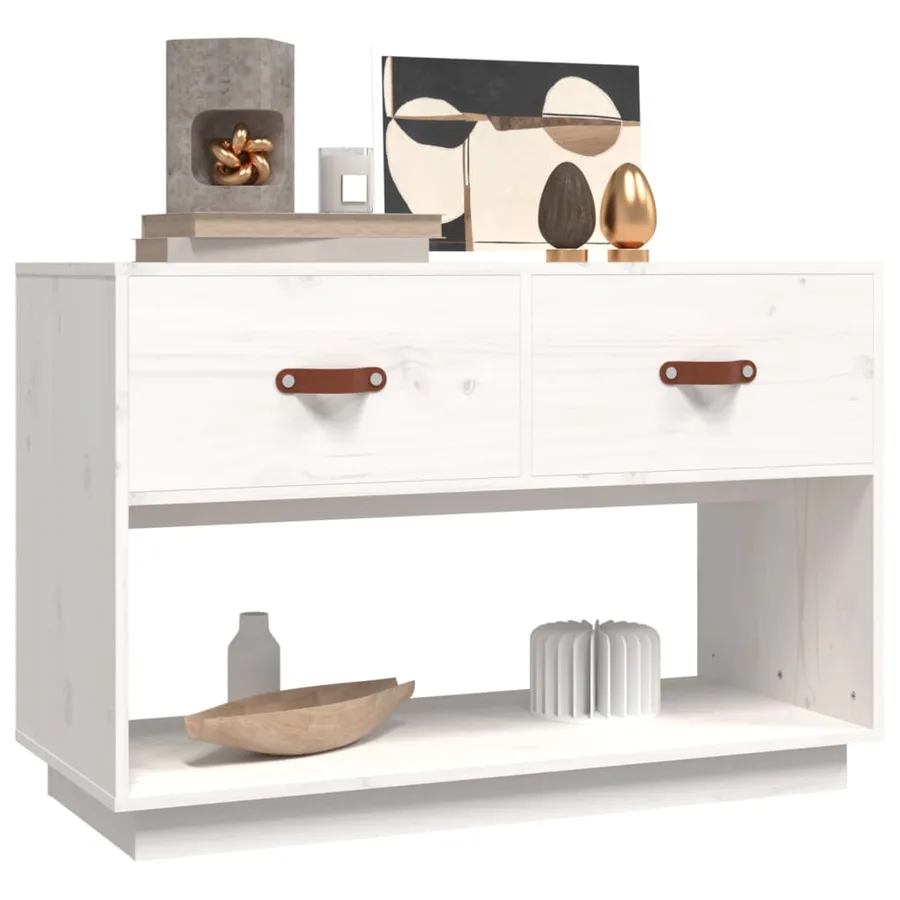 Meuble TV Blanc 90x40x60 cm Bois de pin massif - 4