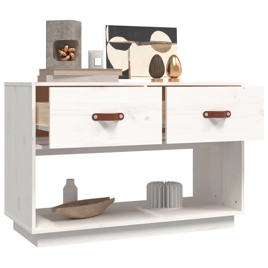 Meuble TV Blanc 90x40x60 cm Bois de pin massif - 5