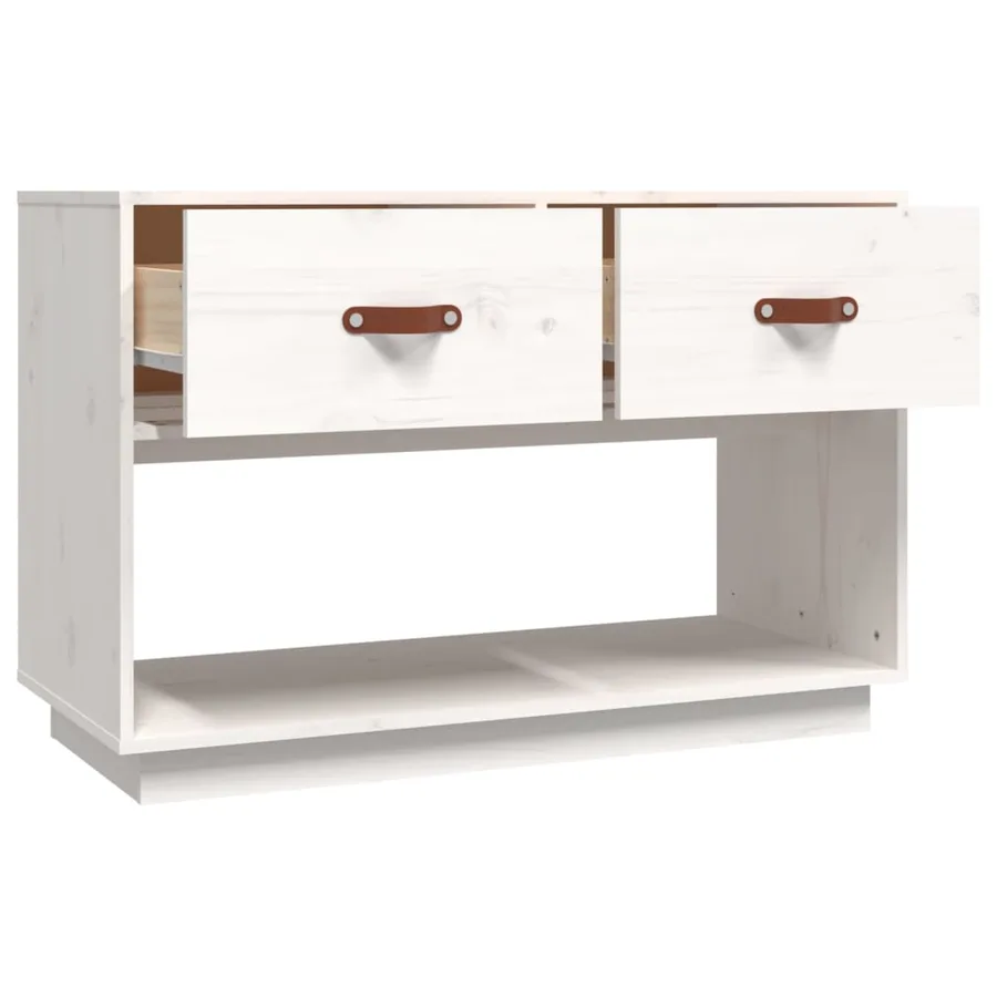 Meuble TV Blanc 90x40x60 cm Bois de pin massif - 8