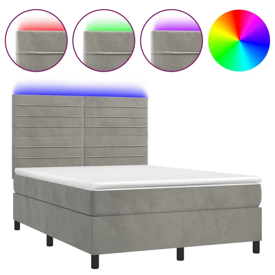 Sommier à lattes de lit avec matelas LED Gris clair 140x200 cm - 2